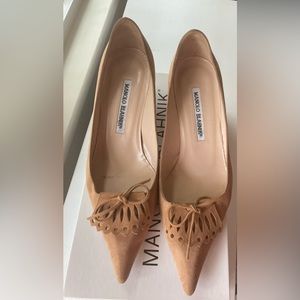 Manolo Blahnik Suede Kitten Heel in Camel
